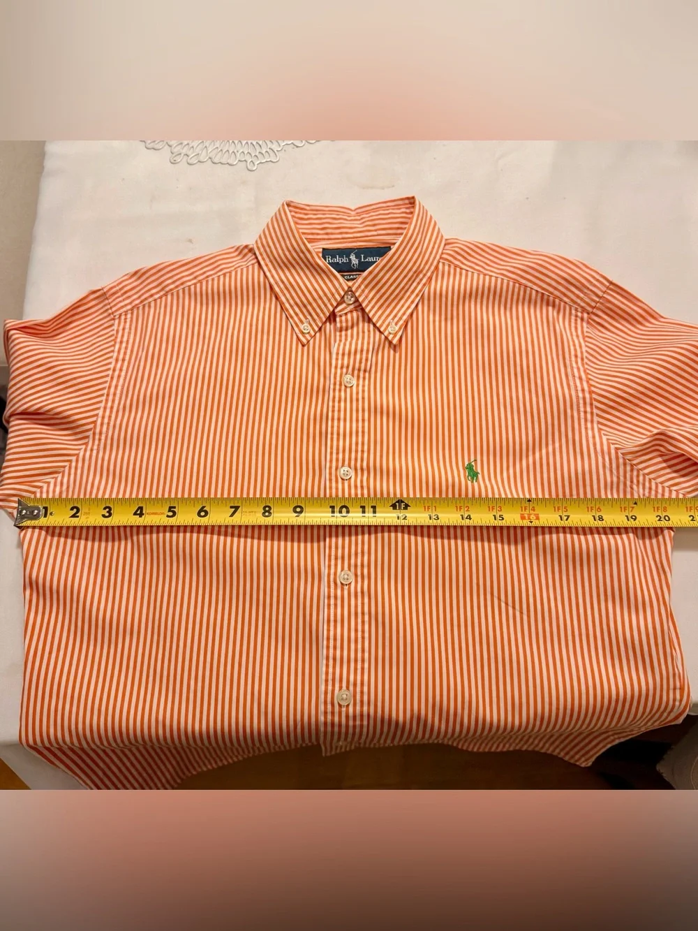 Ralph Lauren Orange and White Striped Button-Down Classic Fit Shirt Medium - Picture 6 of 9